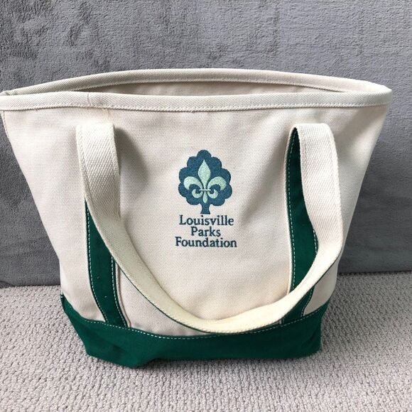 Lands End Canvas Tote Bag Green Cream Embroidered Louisville Parks Foundation - Picture 1 of 9